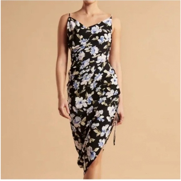 Abercrombie & Fitch - Back & Blue floral - Asymmetrical Cinched Midi Dress - XS - Picture 1 of 4